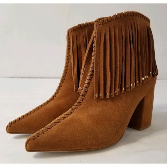 Free People Jeffrey Campbell Crossroads Fringe Tan Suede Ankle Boots Size 7 - Picture 2 of 5